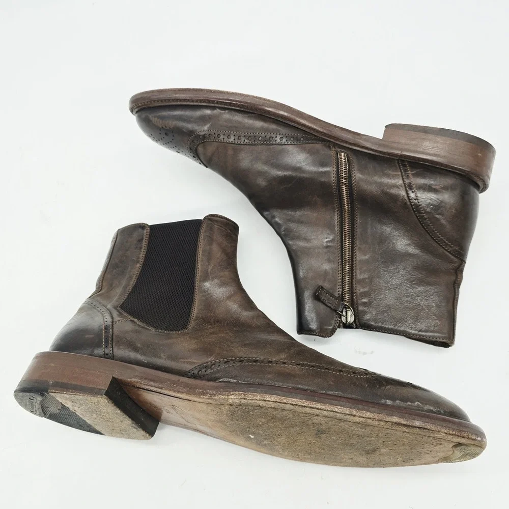 Johnston & Murphy Chelsea Boots Mens 11.5 Bryson Leather Wingtip Brown Zip Italy
